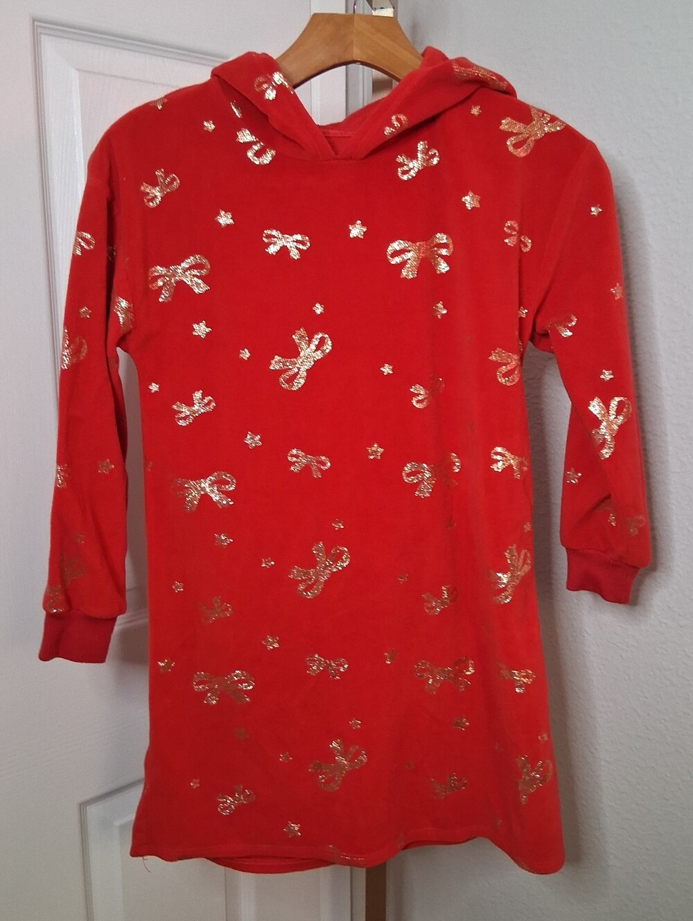 Holiday Time Girls Top/Dress Red And Gold Bows 7/8